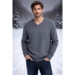 W.H. Belk Sportswear 2 Ply Cashmere Sweater Burgundy Gray V Neck Vintage Mens XL